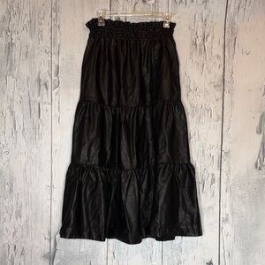 Anthropologie Black Faux-Leather Tiered Maxi Skirt